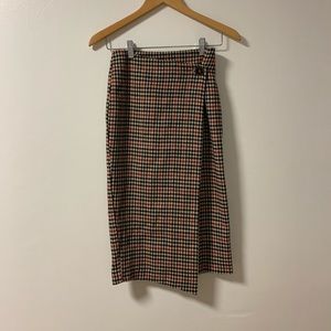 Mango red/black/tan check wrap skirt, size XXS,